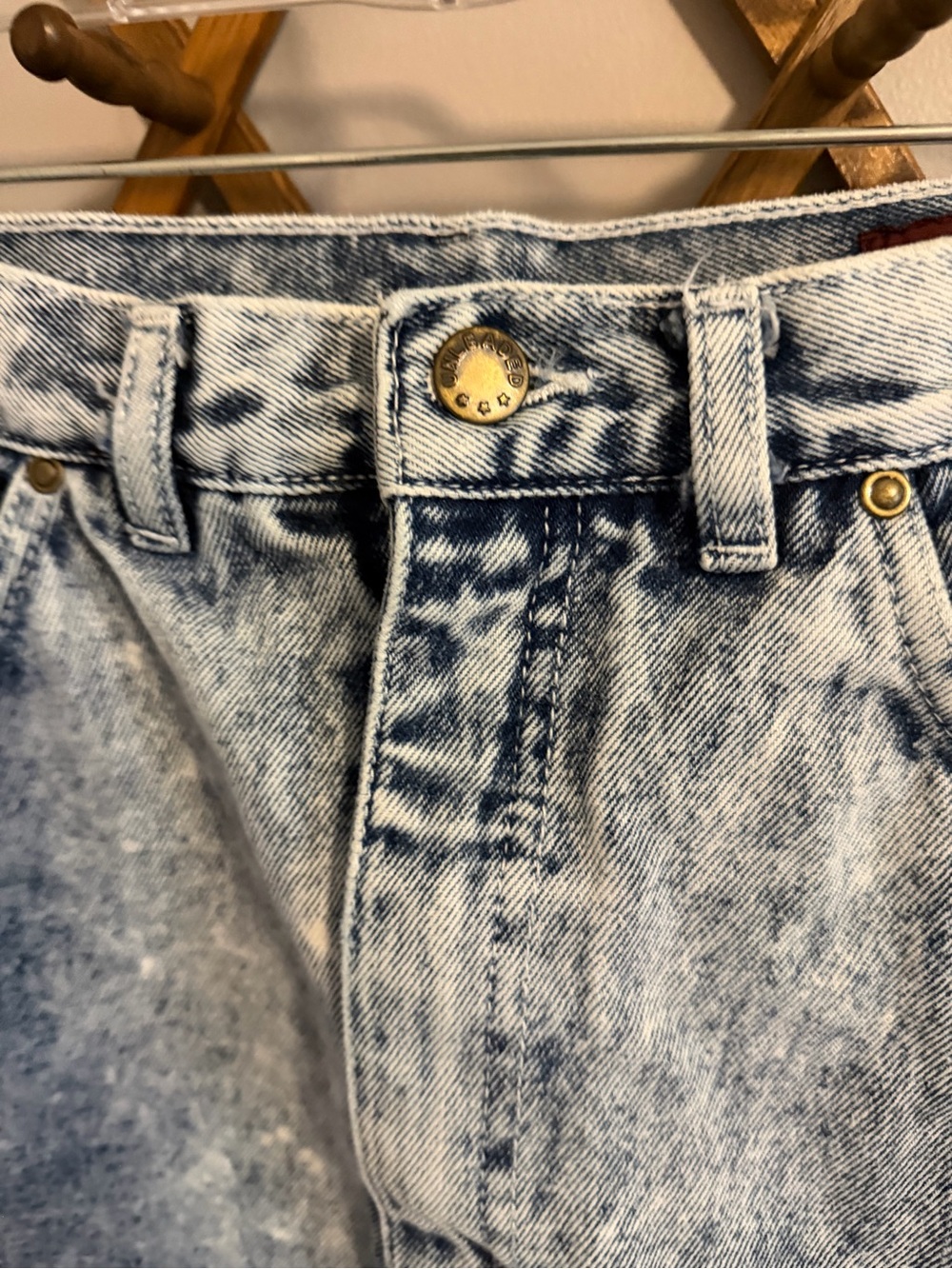 Vintage Unleaded High Waisted Acid Wash Denim Pencil Mini Skirt Blue S - Picture 2 of 6